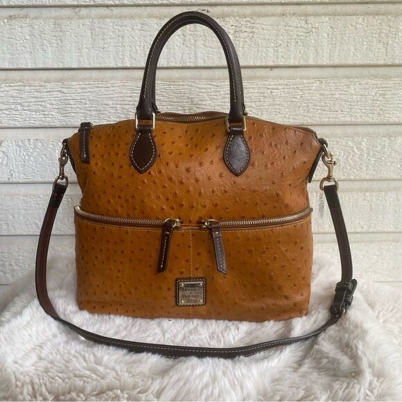 Dooney & Bourke Tan Ostrich Dillen Sorrento Satchel Leather Crossbody Bag - Picture 1 of 11